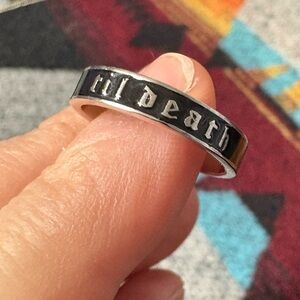 4mm Wide Til Death Black Enamel Ring